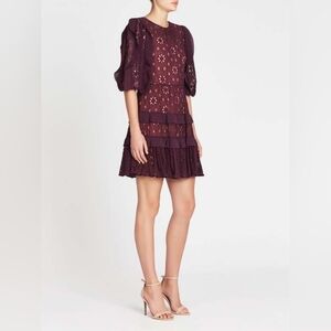 Rebecca Taylor Pinwheel Eyelet Cutout Mini Ruffle Dress Plum Size 6